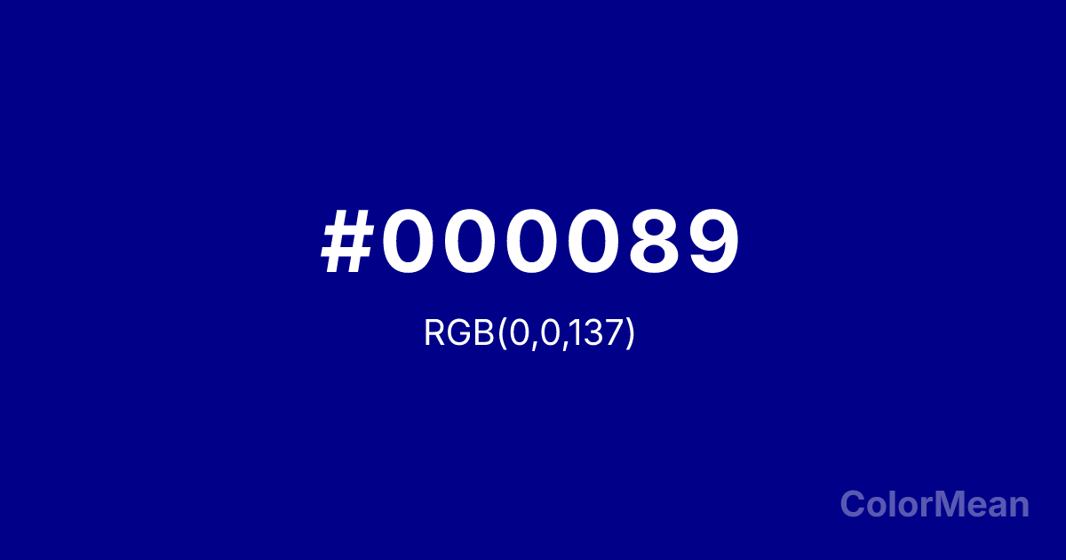 Color swatch image showing #000089 with RGB(0,0,137) values