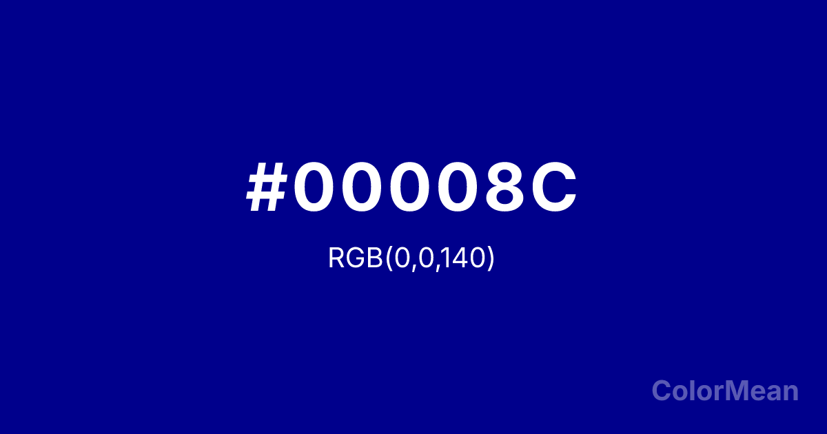 Color swatch image showing #00008C with RGB(0,0,140) values