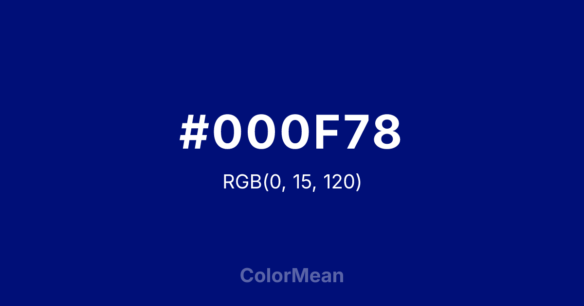 Color swatch image showing #000F78 with RGB(0,15,120) values