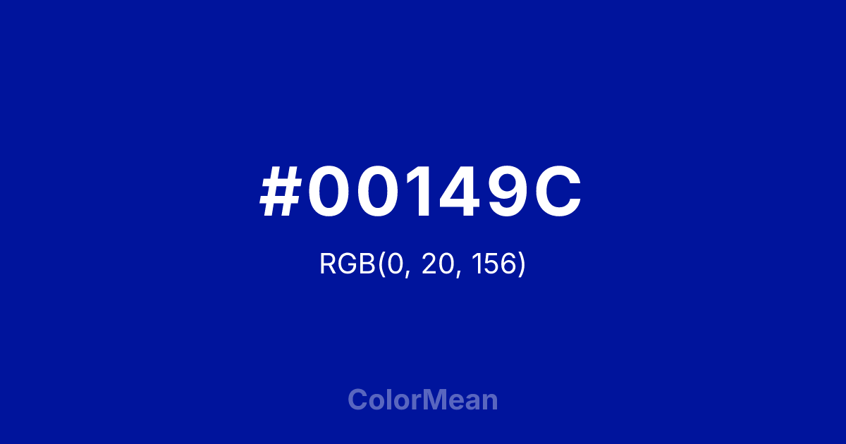 Color swatch image showing #00149C with RGB(0,20,156) values