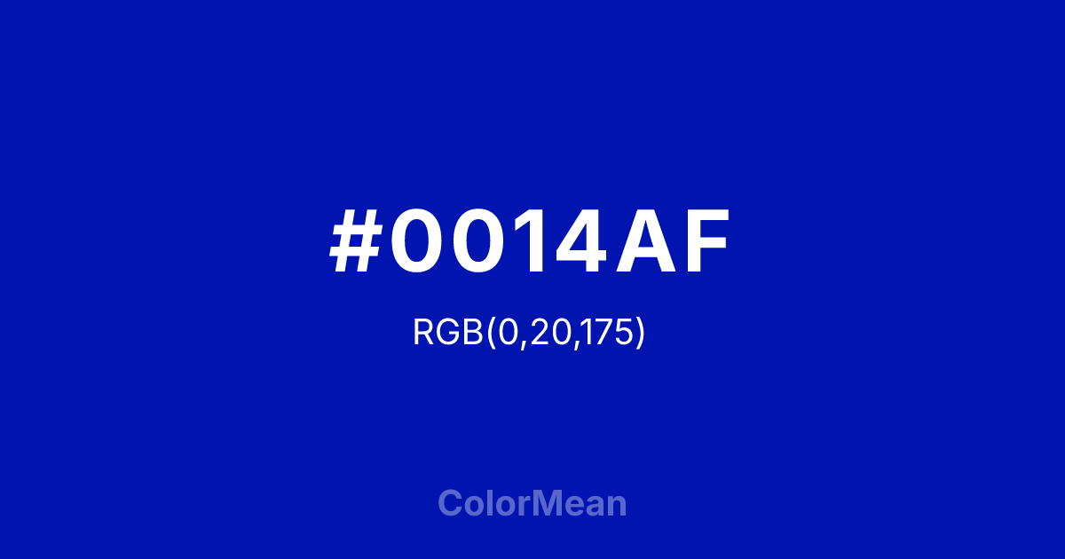 Color swatch image showing #0014AF with RGB(0,20,175) values