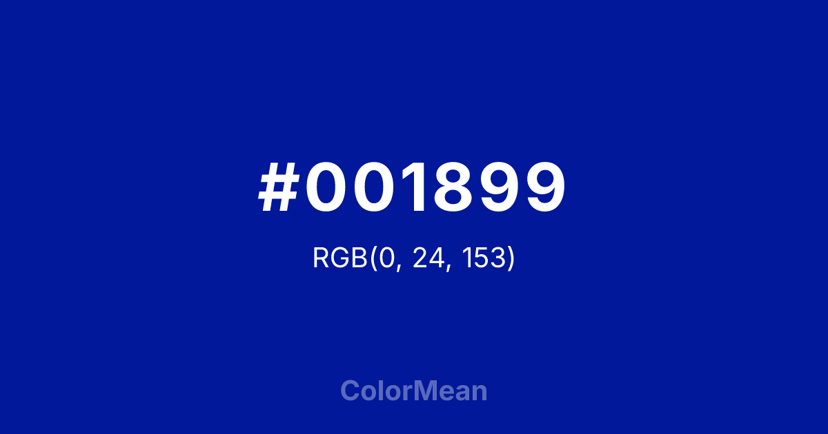 Color swatch image showing #001899 with RGB(0,24,153) values