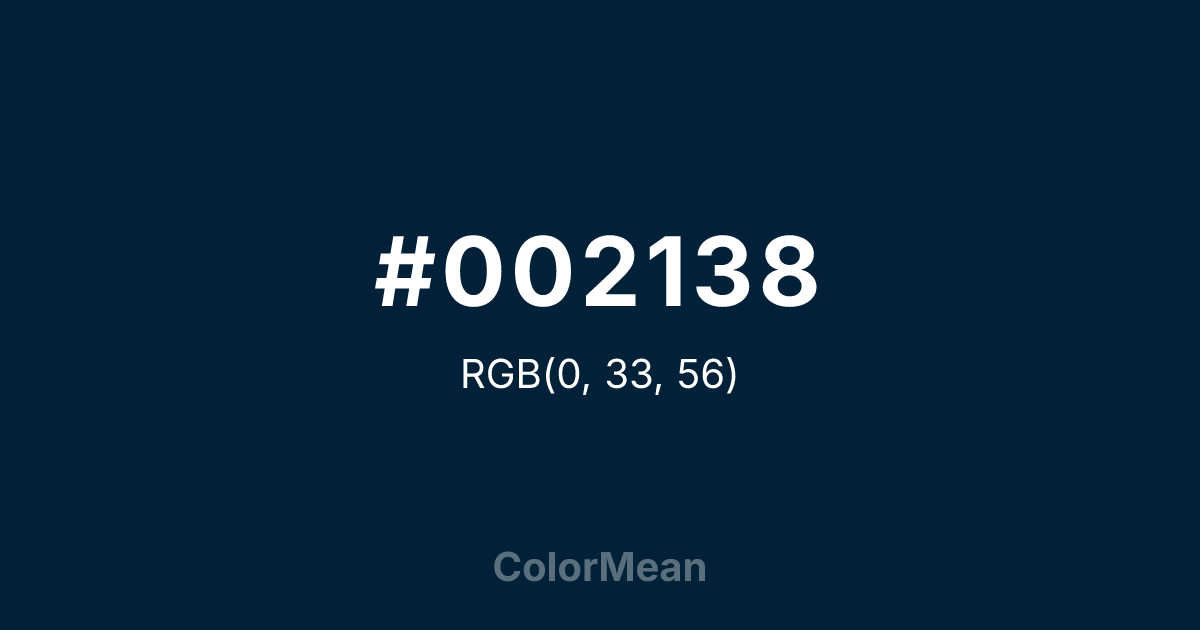 Color swatch image showing #002138 with RGB(0,33,56) values