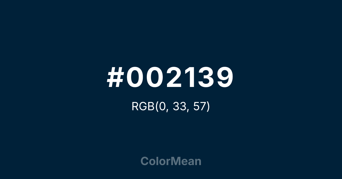 Color swatch image showing #002139 with RGB(0,33,57) values