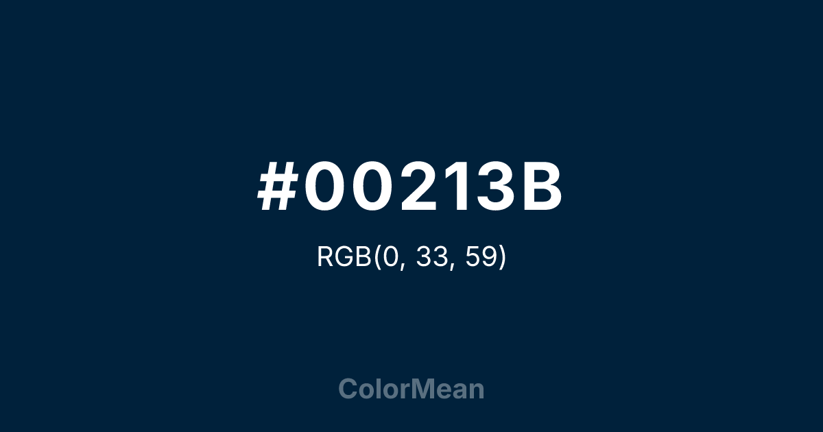 Color swatch image showing #00213B with RGB(0,33,59) values