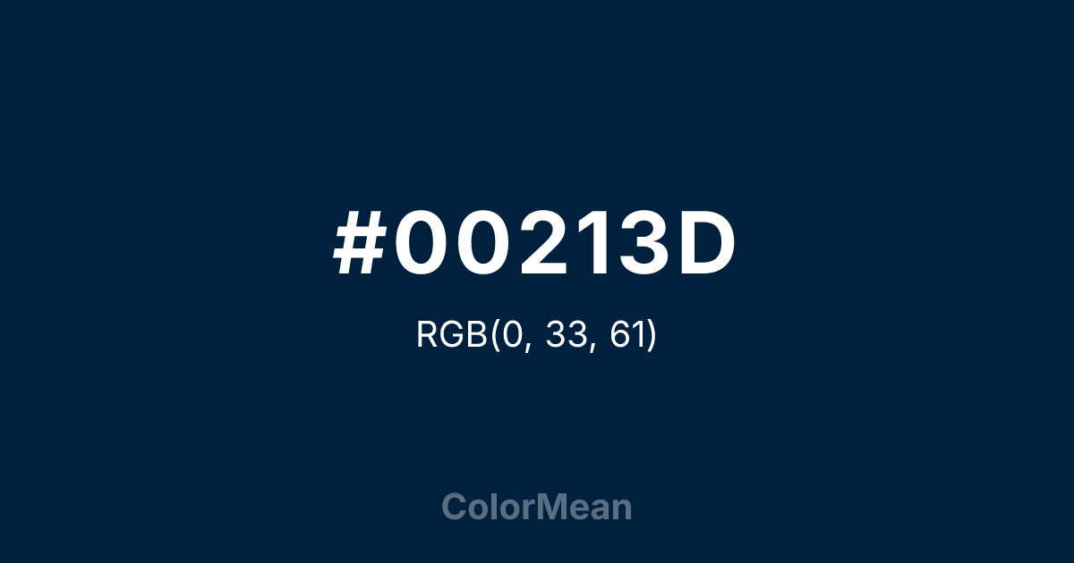 Color swatch image showing #00213D with RGB(0,33,61) values