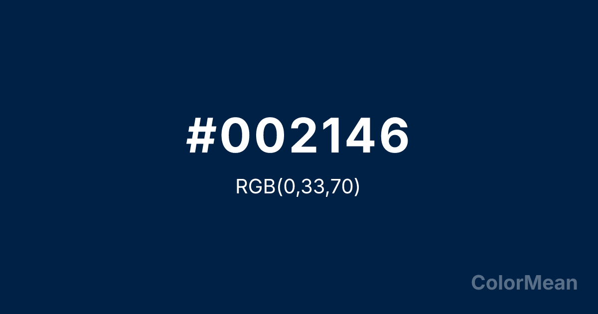 Color swatch image showing #002146 with RGB(0,33,70) values