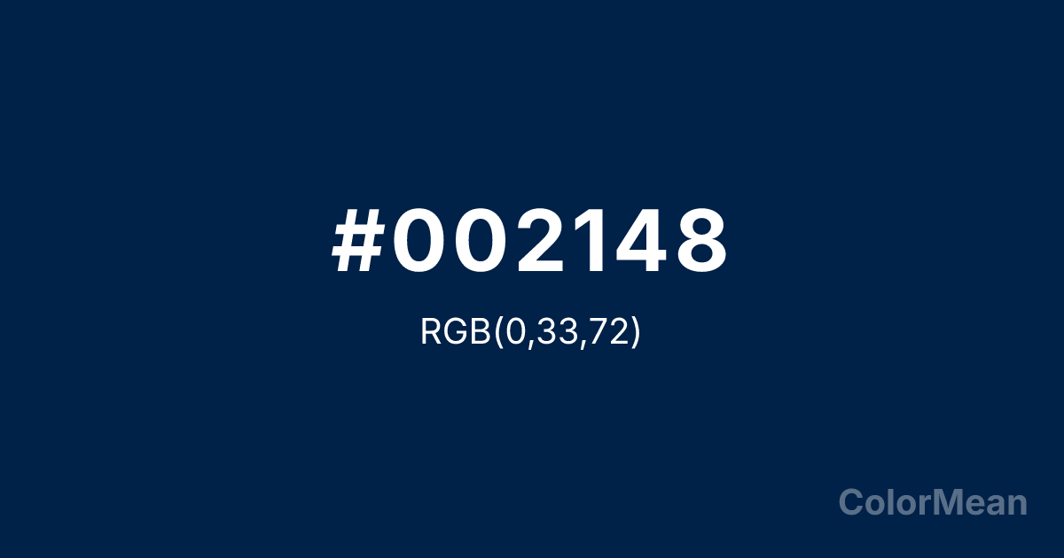 Color swatch image showing #002148 with RGB(0,33,72) values