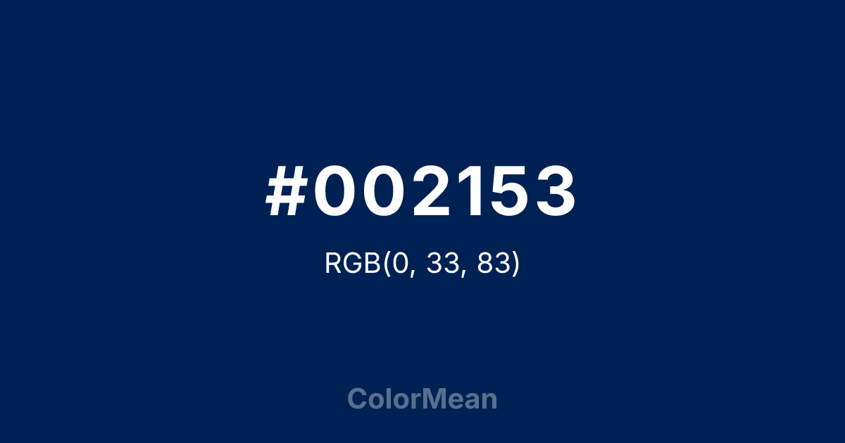 Color swatch image showing #002153 with RGB(0,33,83) values