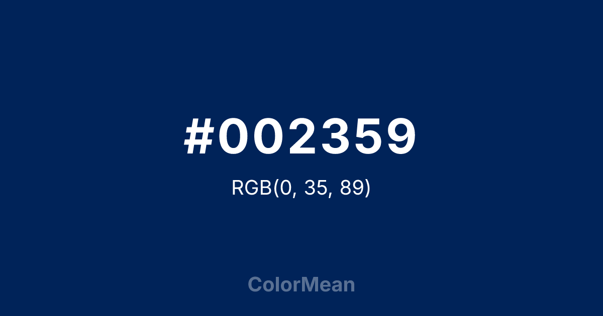 Color swatch image showing #002359 with RGB(0,35,89) values