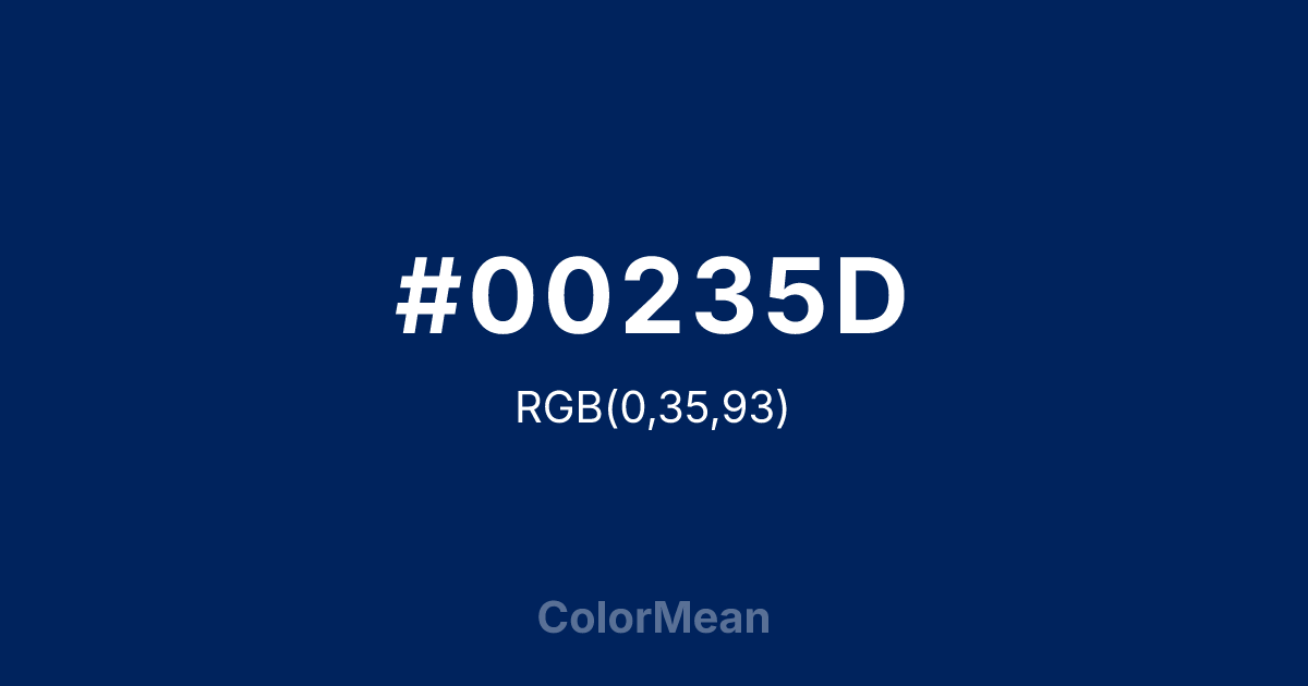 Color swatch image showing #00235D with RGB(0,35,93) values