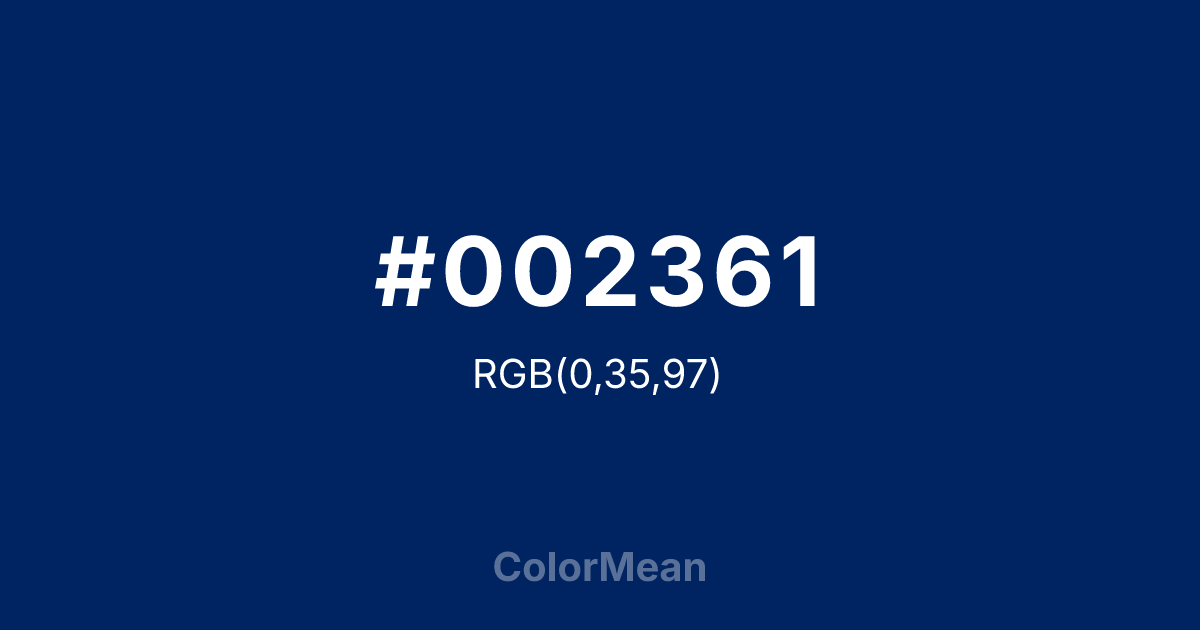 Color swatch image showing #002361 with RGB(0,35,97) values