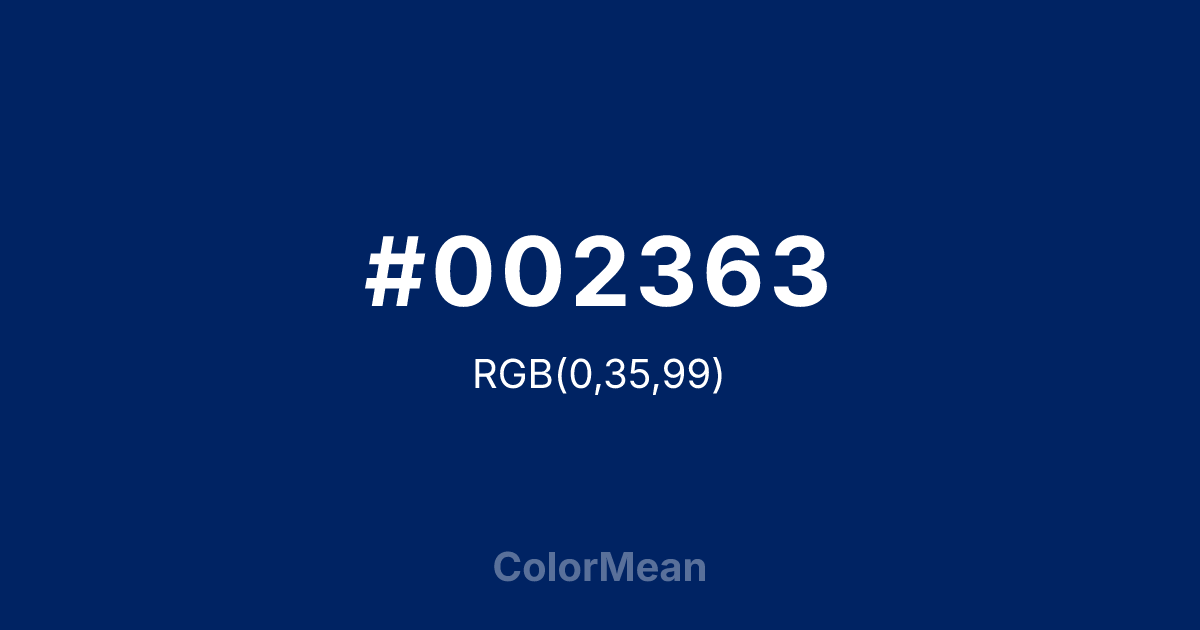 Color swatch image showing #002363 with RGB(0,35,99) values
