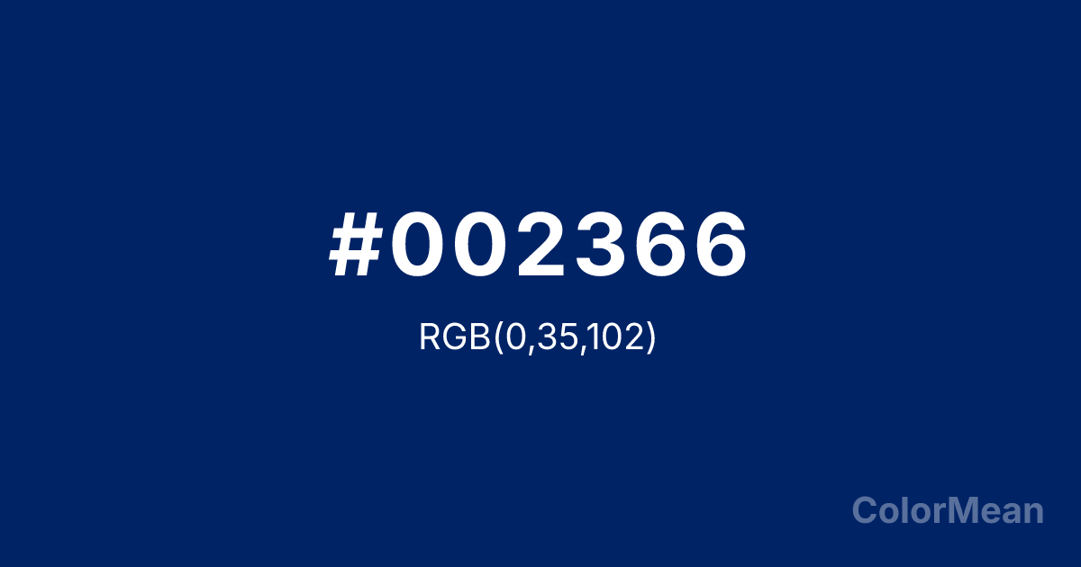 Color swatch image showing Royal Blue (#002366) with RGB(0,35,102) values