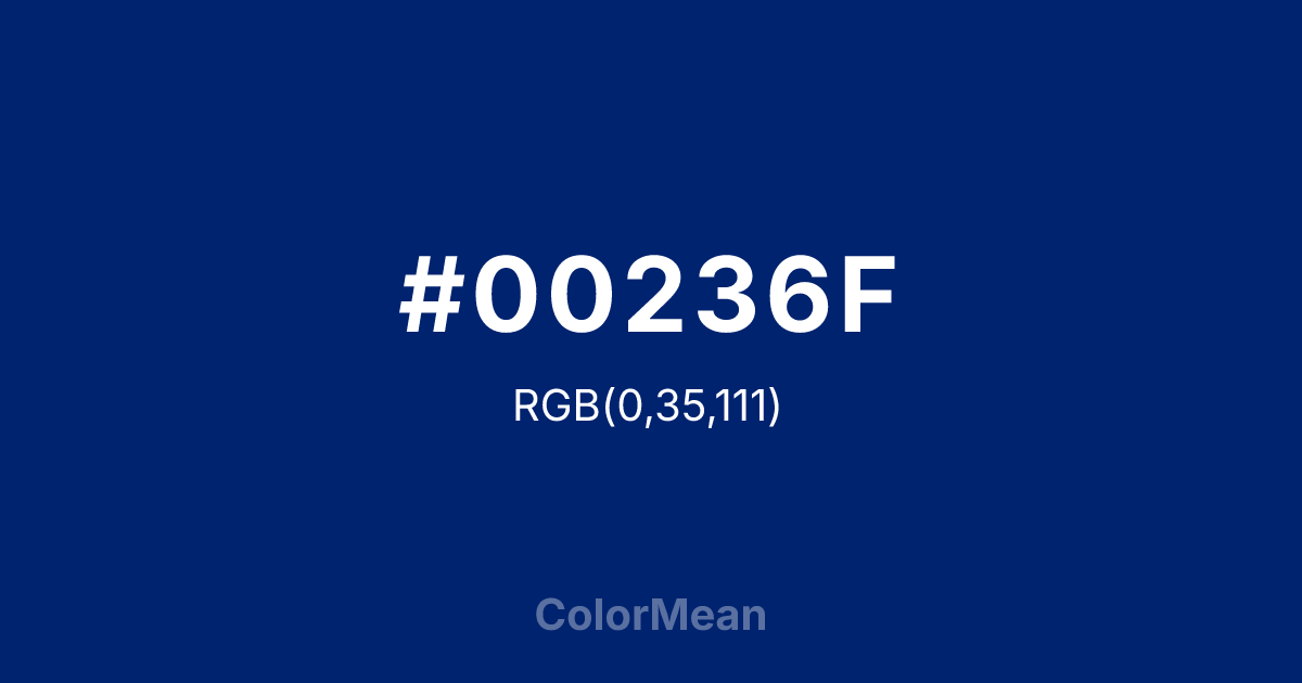 Color swatch image showing #00236F with RGB(0,35,111) values