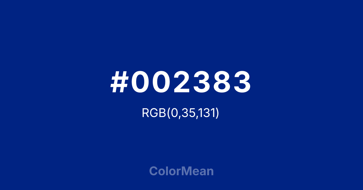 Color swatch image showing #002383 with RGB(0,35,131) values