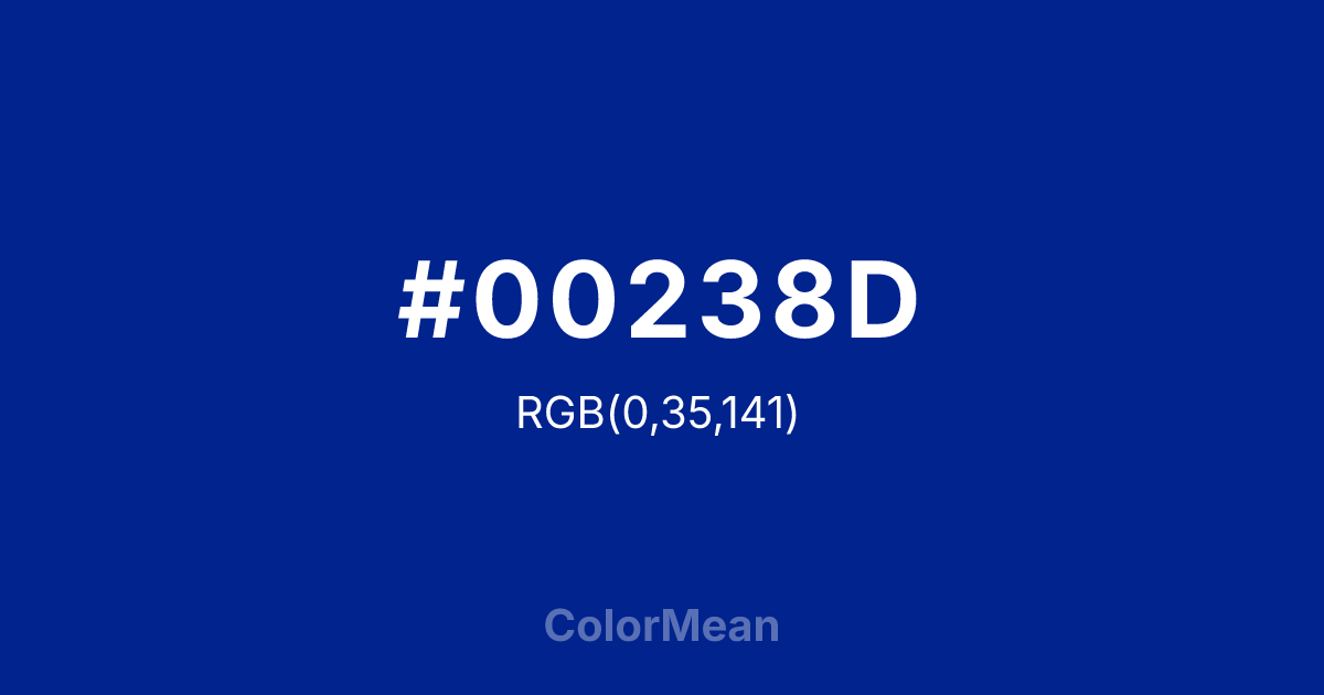 Color swatch image showing #00238D with RGB(0,35,141) values