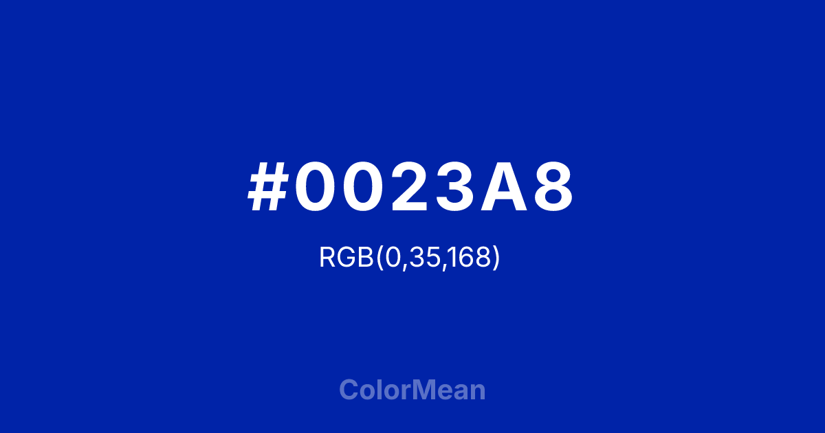 Color swatch image showing #0023A8 with RGB(0,35,168) values