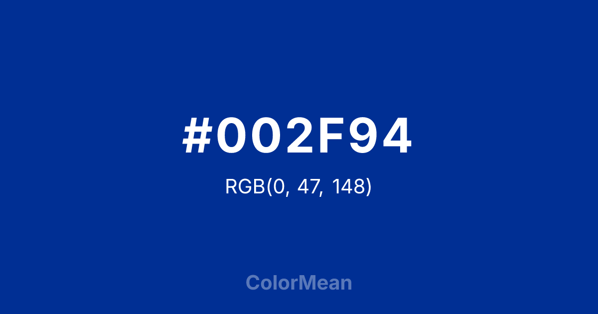 Color swatch image showing #002F94 with RGB(0,47,148) values