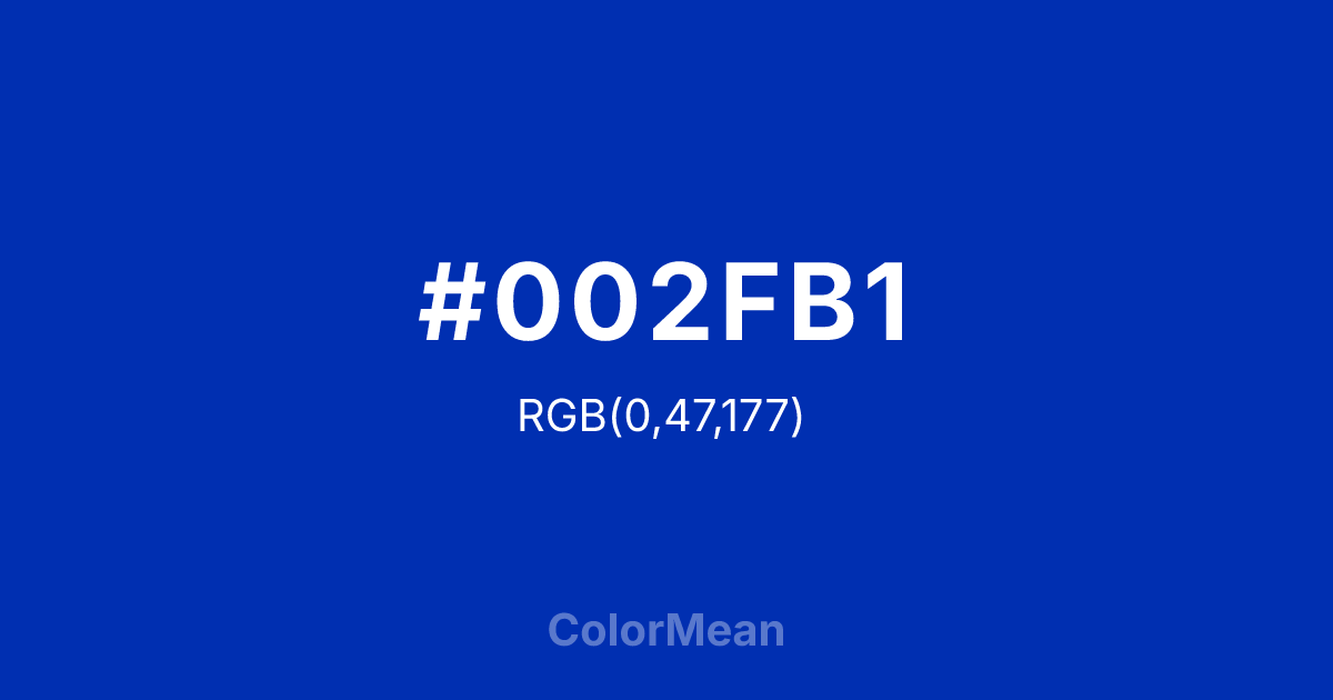 Color swatch image showing #002FB1 with RGB(0,47,177) values