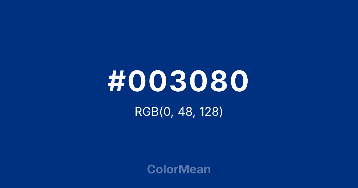 Color swatch image showing #003080 with RGB(0,48,128) values