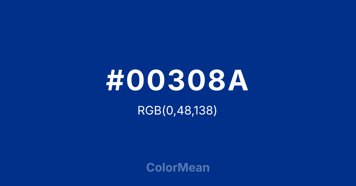 Color swatch image showing #00308A with RGB(0,48,138) values