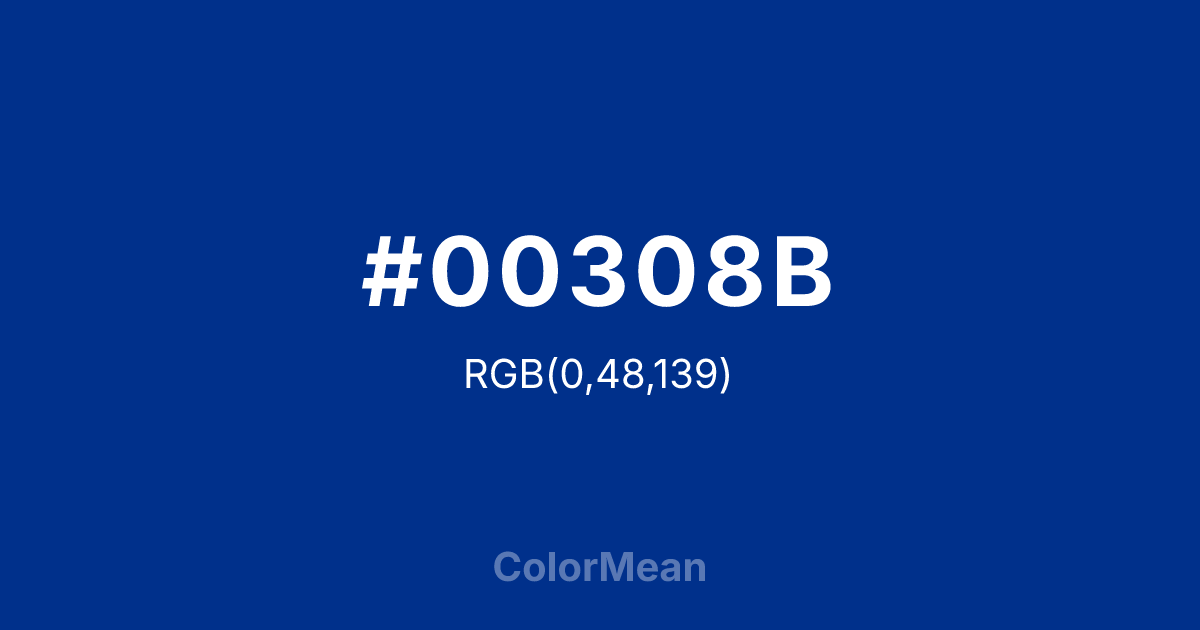 Color swatch image showing #00308B with RGB(0,48,139) values