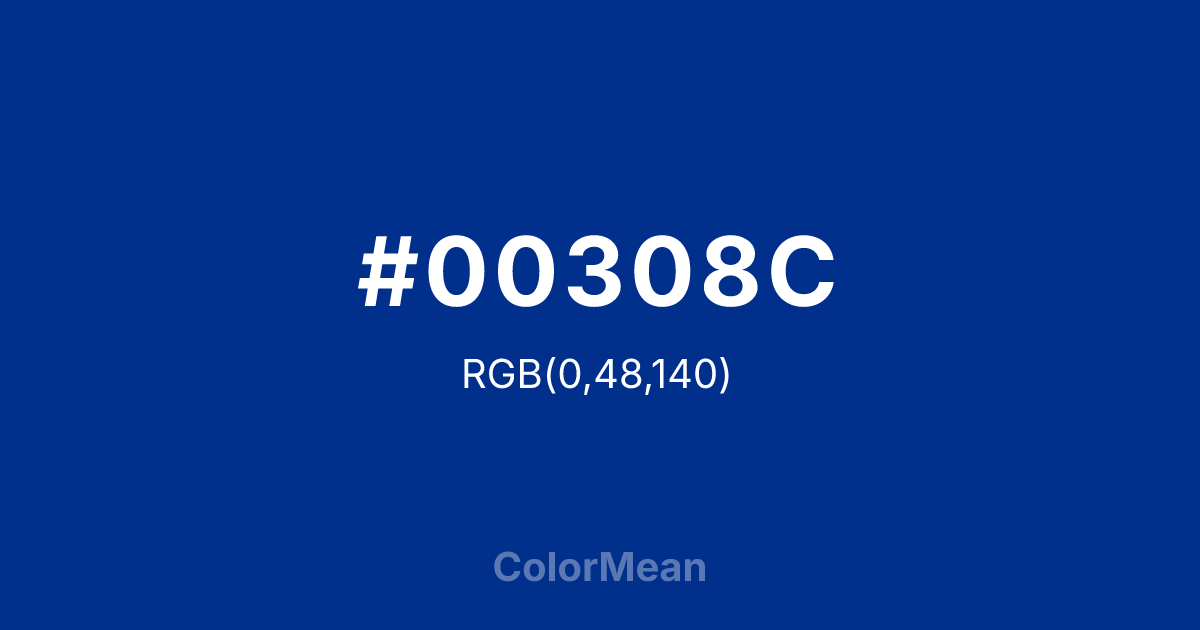 Color swatch image showing #00308C with RGB(0,48,140) values