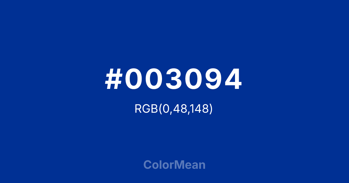 Color swatch image showing #003094 with RGB(0,48,148) values