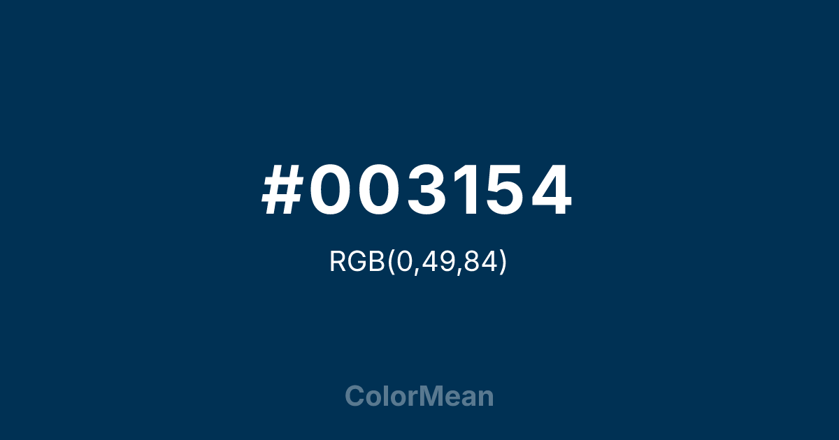 Color swatch image showing #003154 with RGB(0,49,84) values
