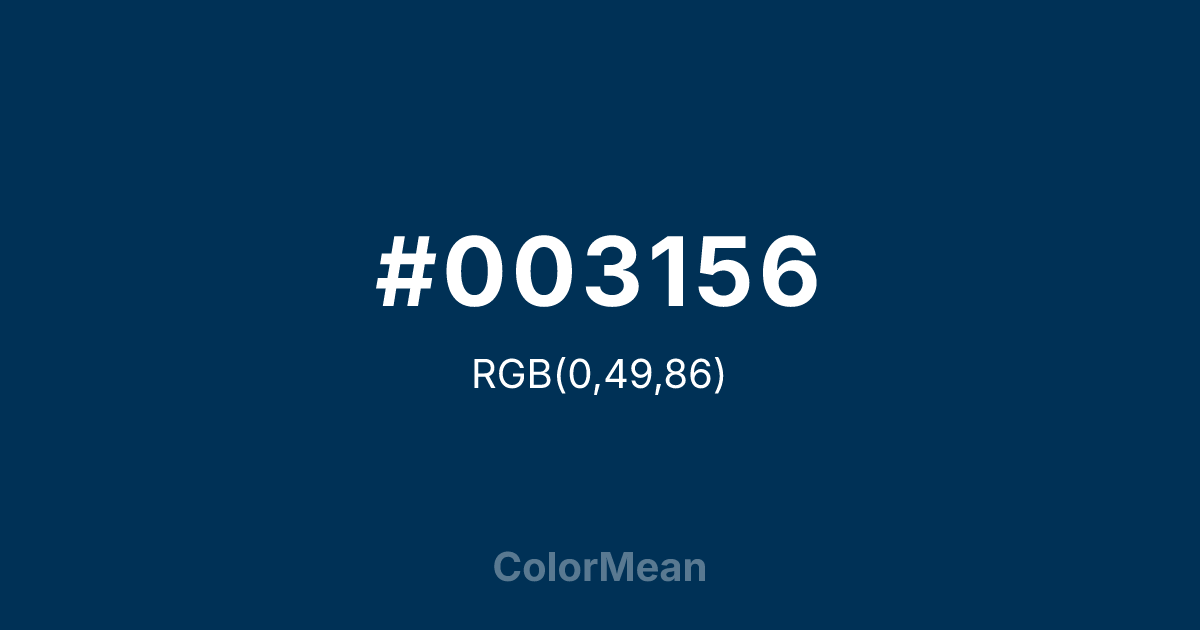 Color swatch image showing #003156 with RGB(0,49,86) values
