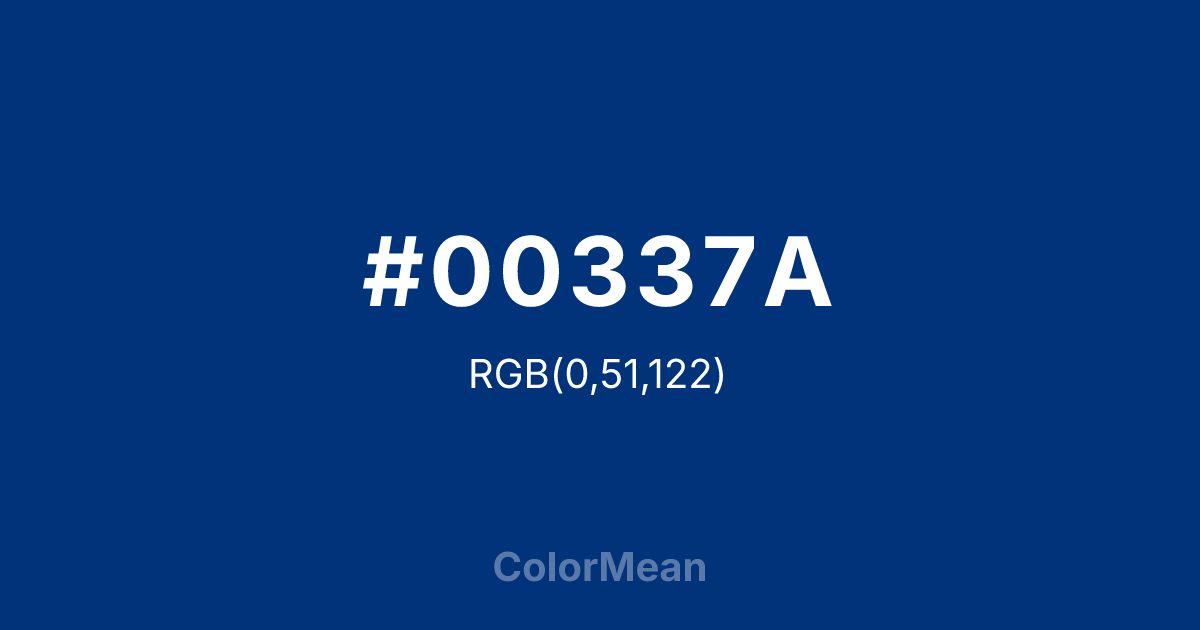 Color swatch image showing #00337A with RGB(0,51,122) values