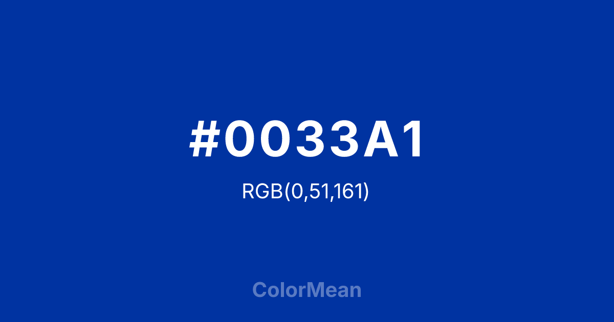 Color swatch image showing #0033A1 with RGB(0,51,161) values