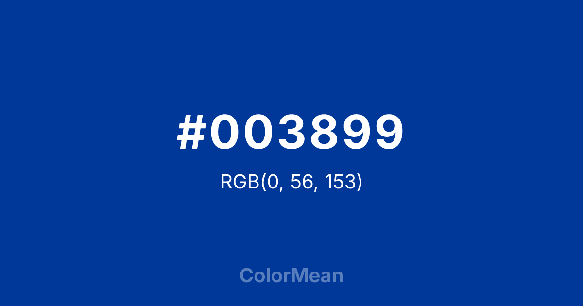 Color swatch image showing #003899 with RGB(0,56,153) values