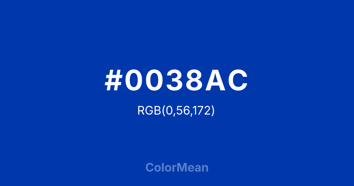 Color swatch image showing #0038AC with RGB(0,56,172) values