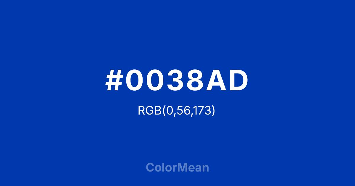 Color swatch image showing #0038AD with RGB(0,56,173) values