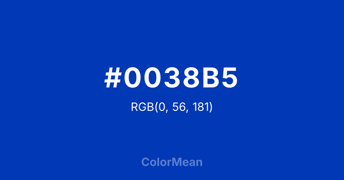 Color swatch image showing #0038B5 with RGB(0,56,181) values