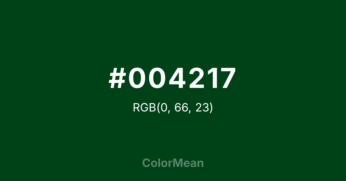 Color swatch image showing #004217 with RGB(0,66,23) values