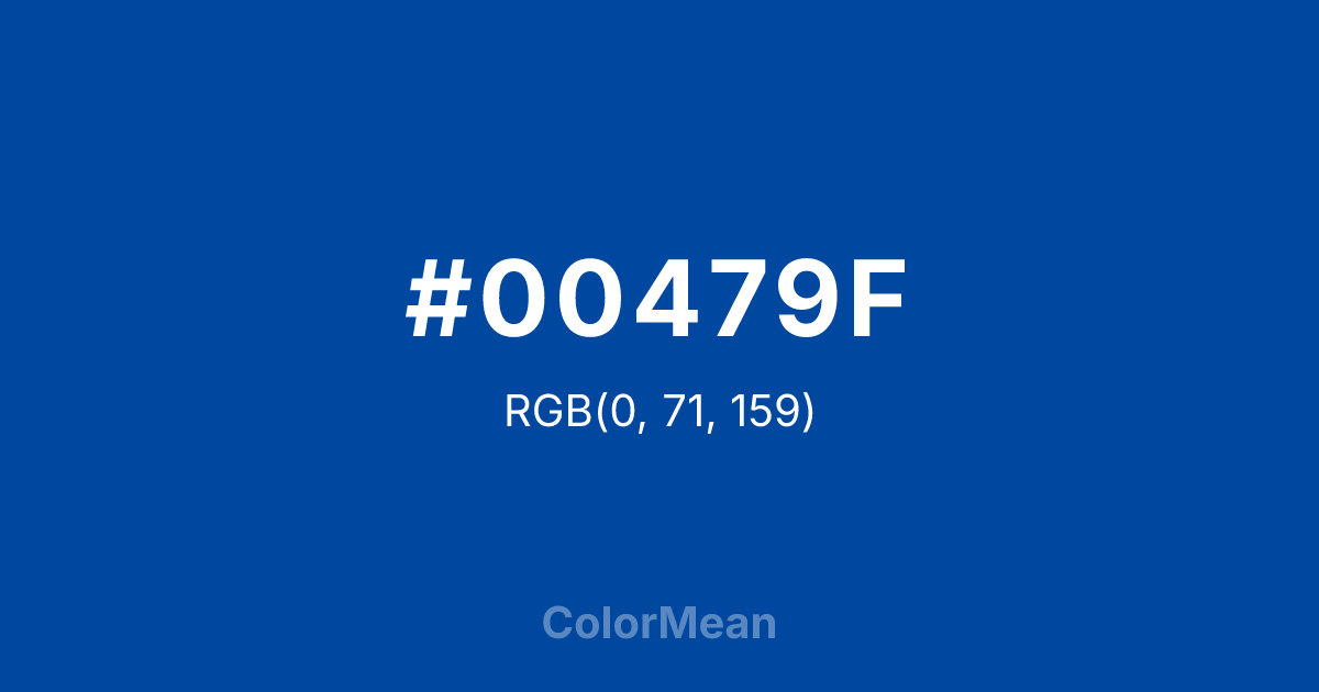 Color swatch image showing #00479F with RGB(0,71,159) values