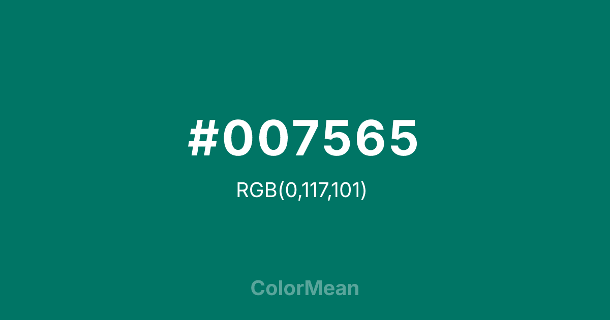 Color swatch image showing #007565 with RGB(0,117,101) values