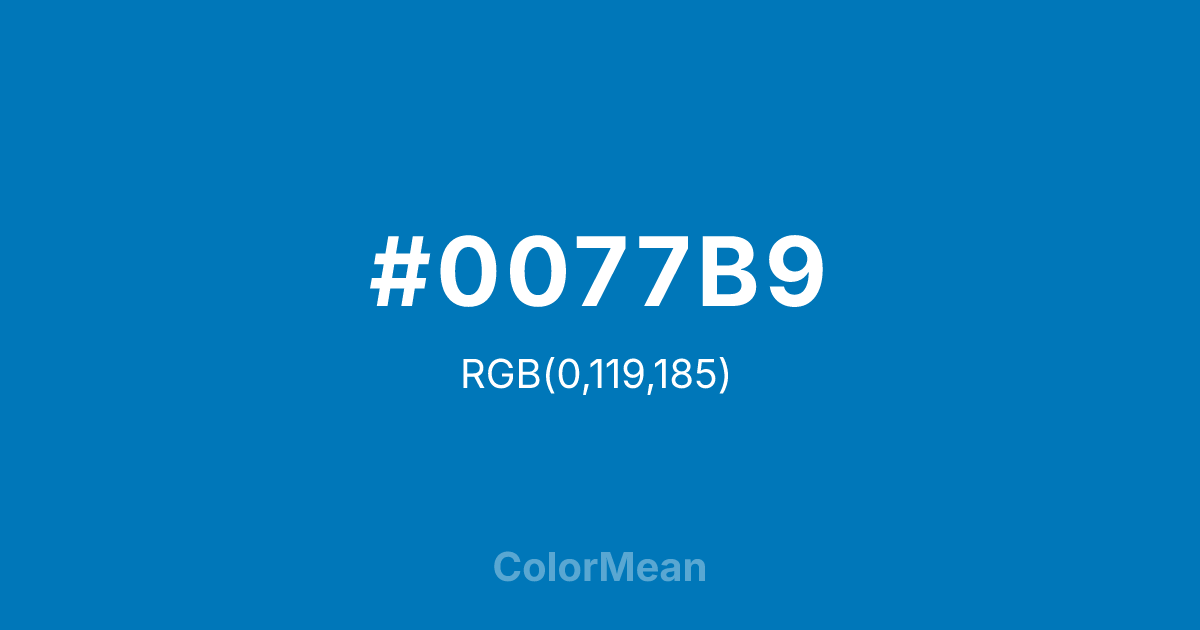 Color swatch image showing #0077B9 with RGB(0,119,185) values