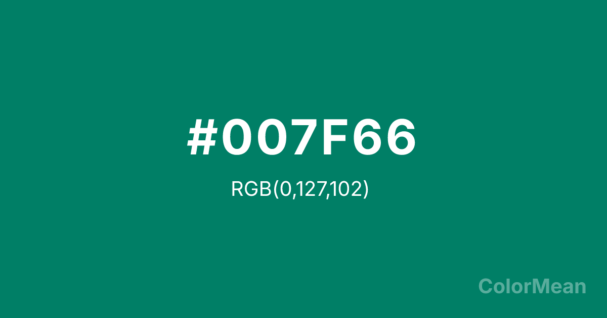 Color swatch image showing Generic Viridian (#007F66) with RGB(0,127,102) values