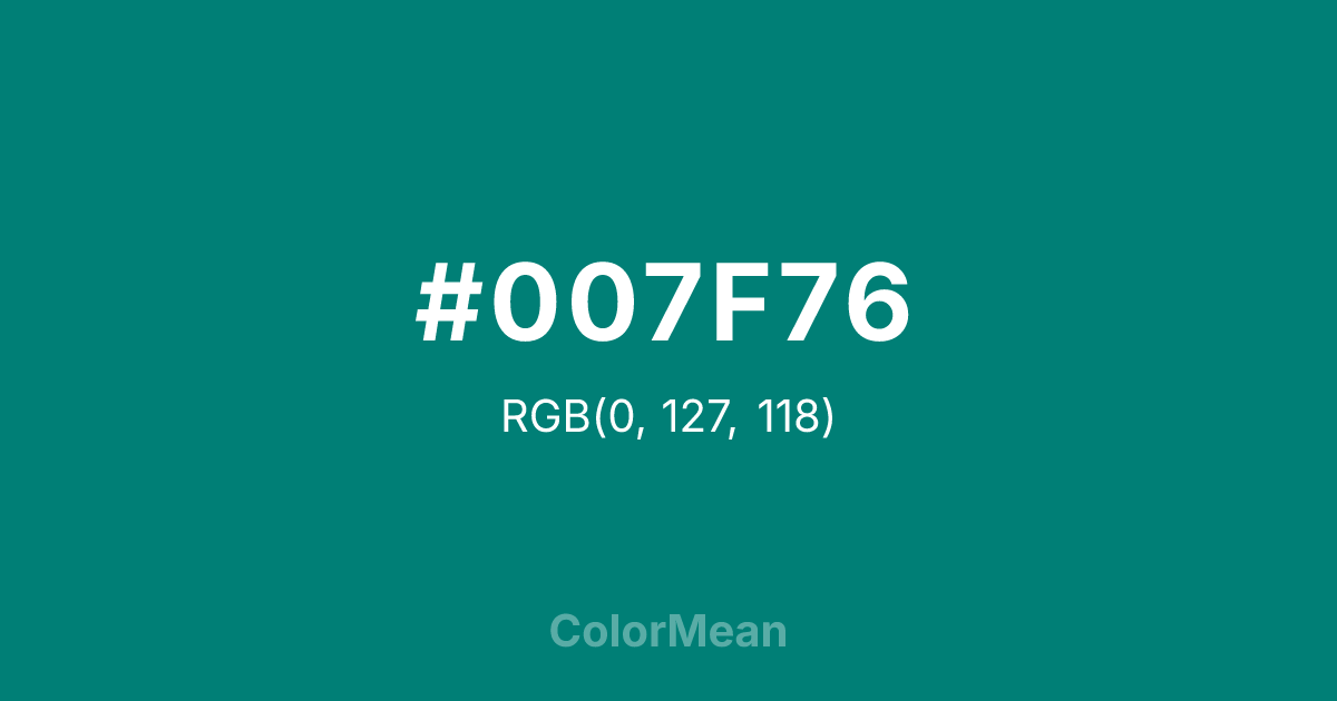 Color swatch image showing #007F76 with RGB(0,127,118) values