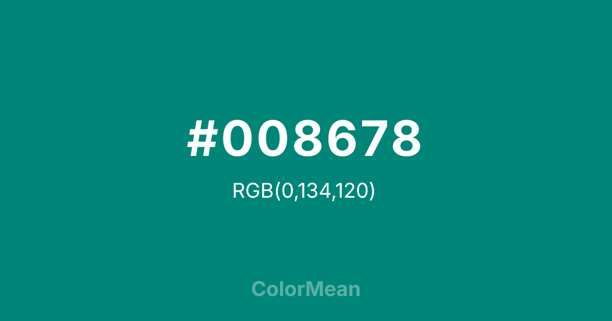 Color swatch image showing #008678 with RGB(0,134,120) values
