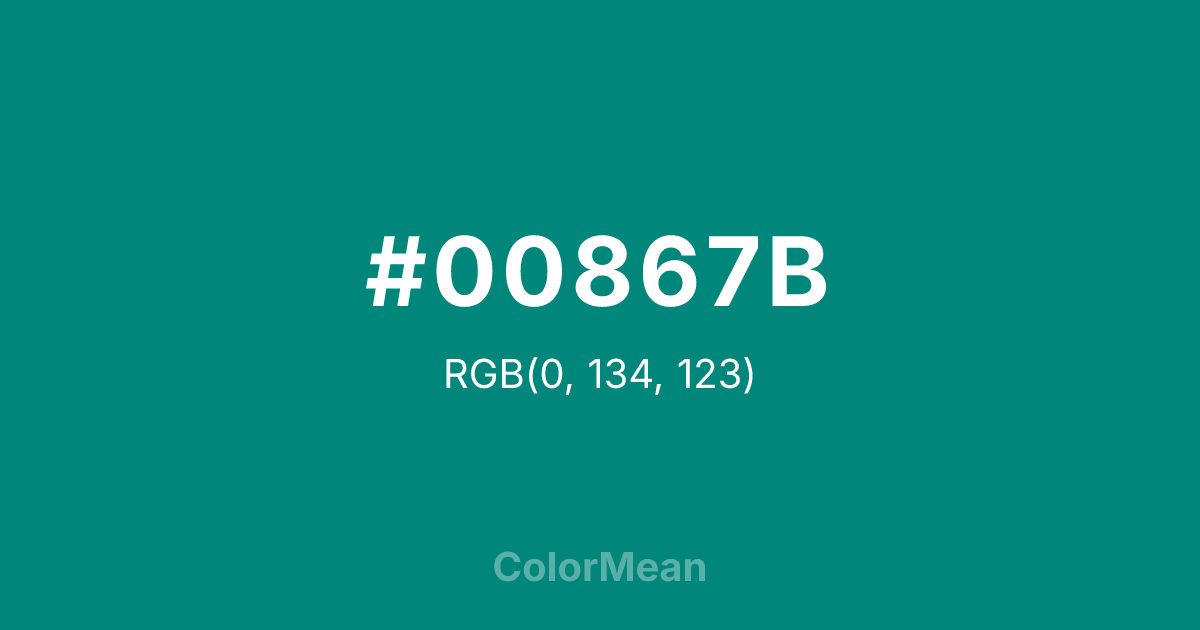 Color swatch image showing #00867B with RGB(0,134,123) values