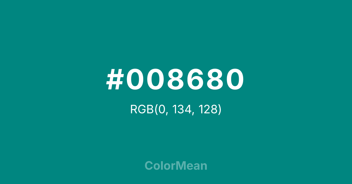 Color swatch image showing #008680 with RGB(0,134,128) values