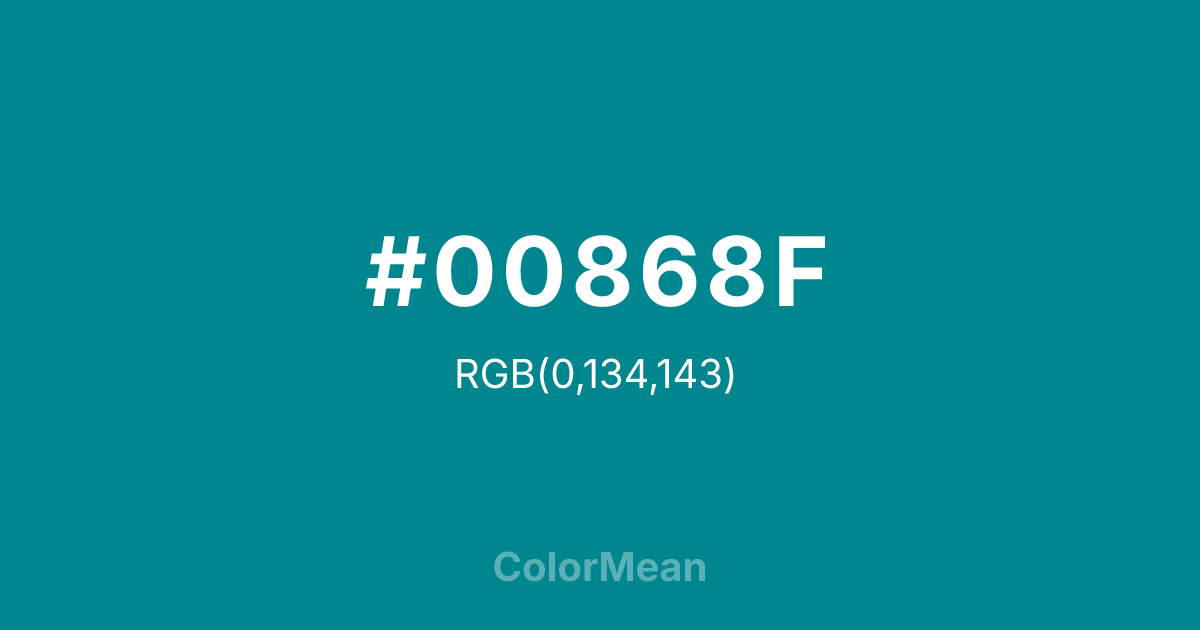 Color swatch image showing #00868F with RGB(0,134,143) values