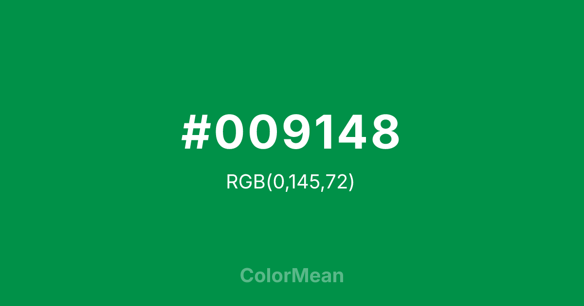 Color swatch image showing #009148 with RGB(0,145,72) values