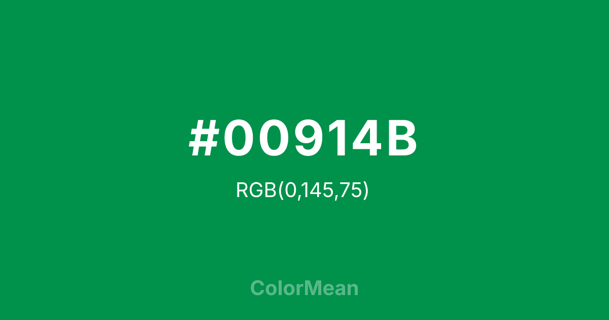 Color swatch image showing #00914B with RGB(0,145,75) values
