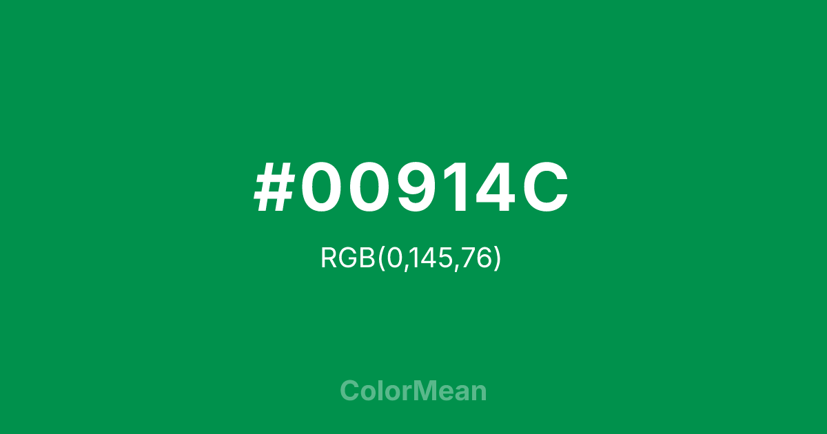 Color swatch image showing #00914C with RGB(0,145,76) values